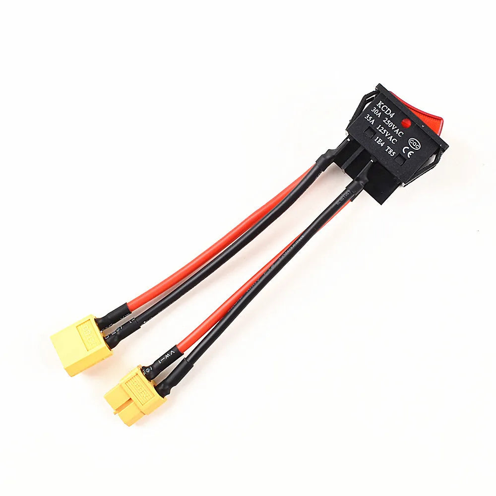 30A 32A 50A 12V 24V Battery Main Switch Large Current On-off with XT60/T Plug 14AWG Wire for RC Tug/Bait Boat 550 775 Motor