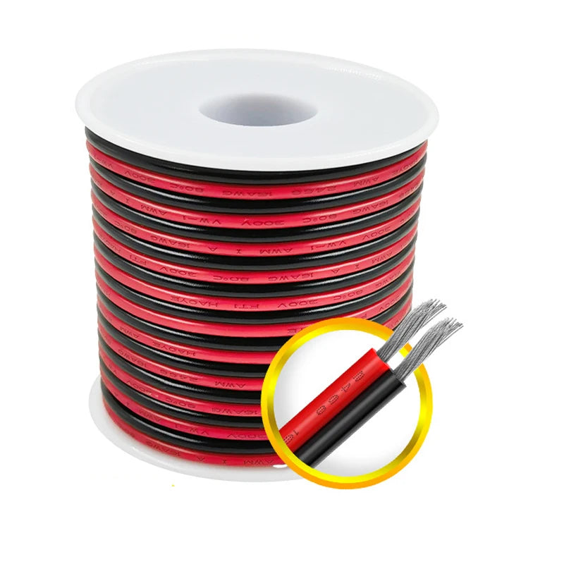 12V Red Black Hookup Wire 2 Pin Automotive Flat Cable LED Extension Wires For Doorbell LED Ribbon Lamp Tape Lighting Speakers