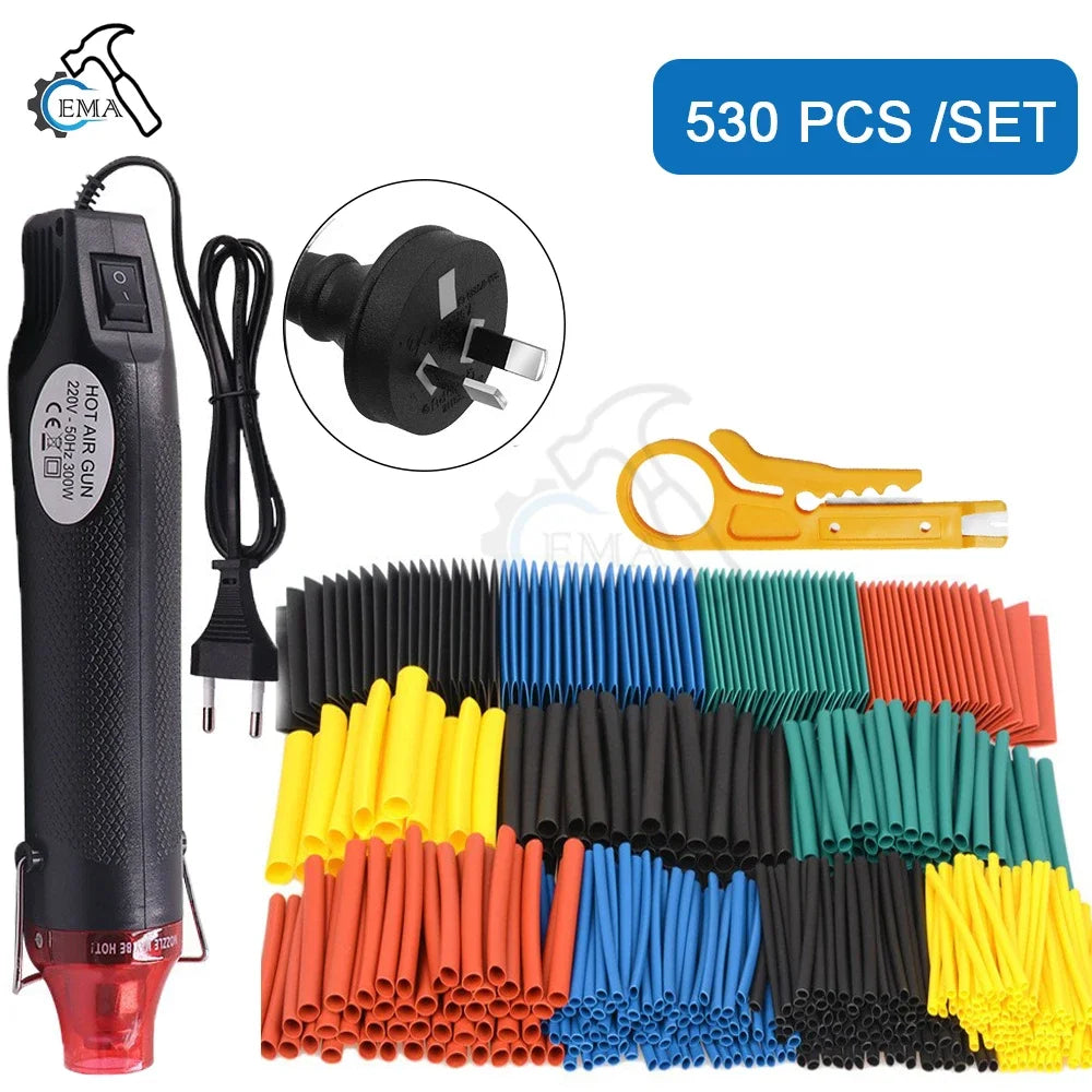 2:1 Heat Shrink Tube With 300W Hot Air Guns Kit EU US 110V 220V Heat Shrink Tubing Kit Cover Cable Repair Protection 1060/656pcs