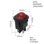 1PCS ON/OFF Round Rocker Switch LED illuminated Car 12V 24V / 6A 250V / 10A 125V 2/3/4PIN Switch 20MM