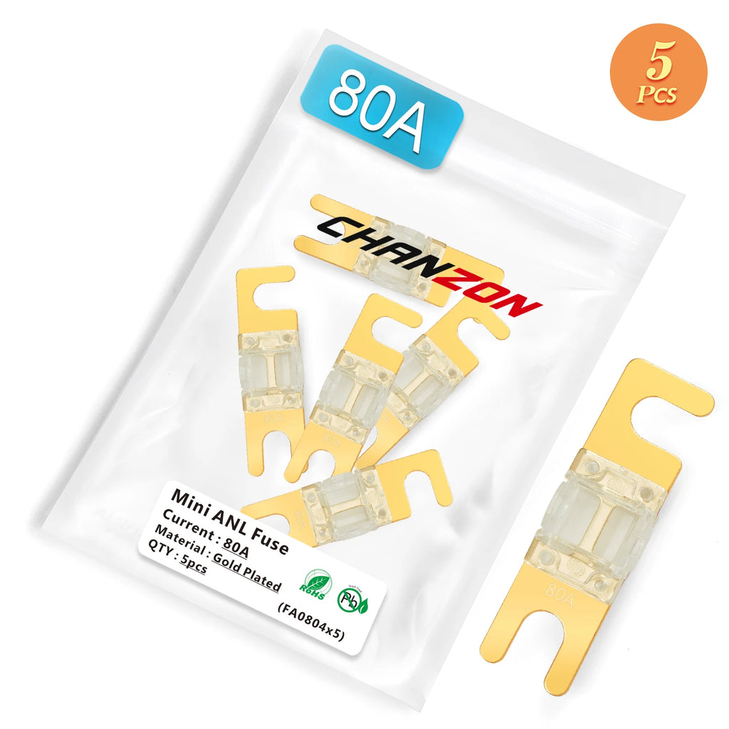 5pcs Gold Plated Mini AFS ANL Bolt Fuse 30 40 50 60 70 80 100 125 150 Amp A 5V 12V 24V 32V Car Auto Audio Bolt-on Fusee
