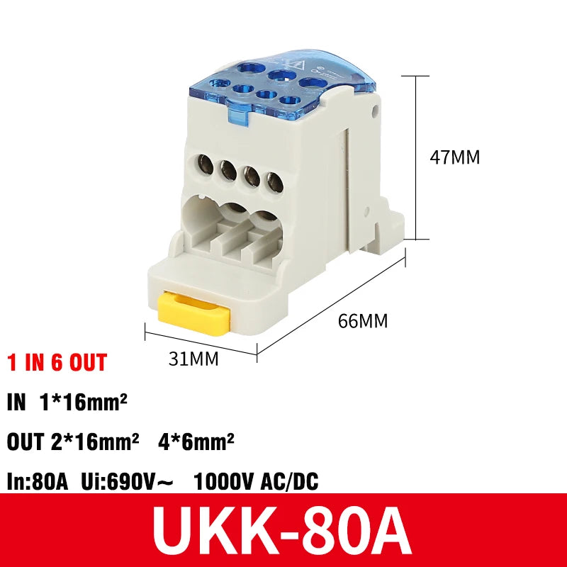 Din Rail Terminal Block UKK 80A/125A/160A/250A/400A Distribution Box One In Several Out Unipolar Junction Box Wire Connector