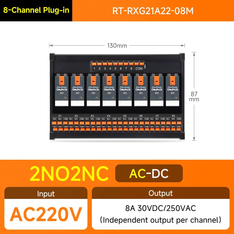 ENMG Relay Module 220VAC 2/4/8/16 Channel SPDT DPDT PLC Signal Amplifier Board Industrial Control Switch