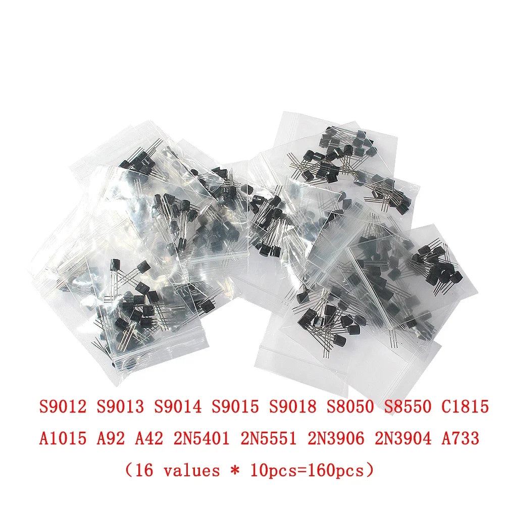 50-900PCS Transistors Kit PNP NPN A1015 S8050 S8550 S9012 C1815 MJE13001 2N3904 2N3906 BC327 BC337 BC517 BC547 BC548 BC549 BC558
