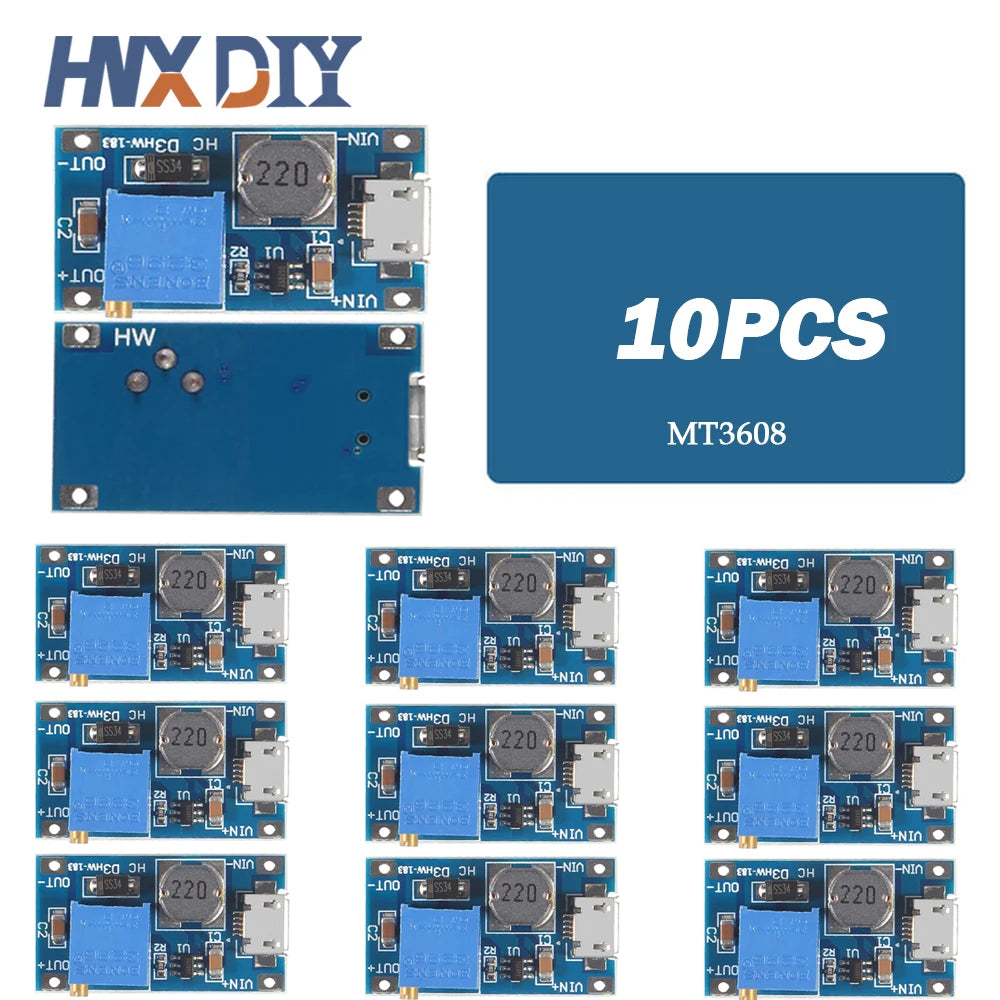 1-10pcs MT3608 DC-DC Adjustable Boost Module 2A Boost Plate Step Up Module with MICRO USB 2V-24V to 5V 9V 12V 28V