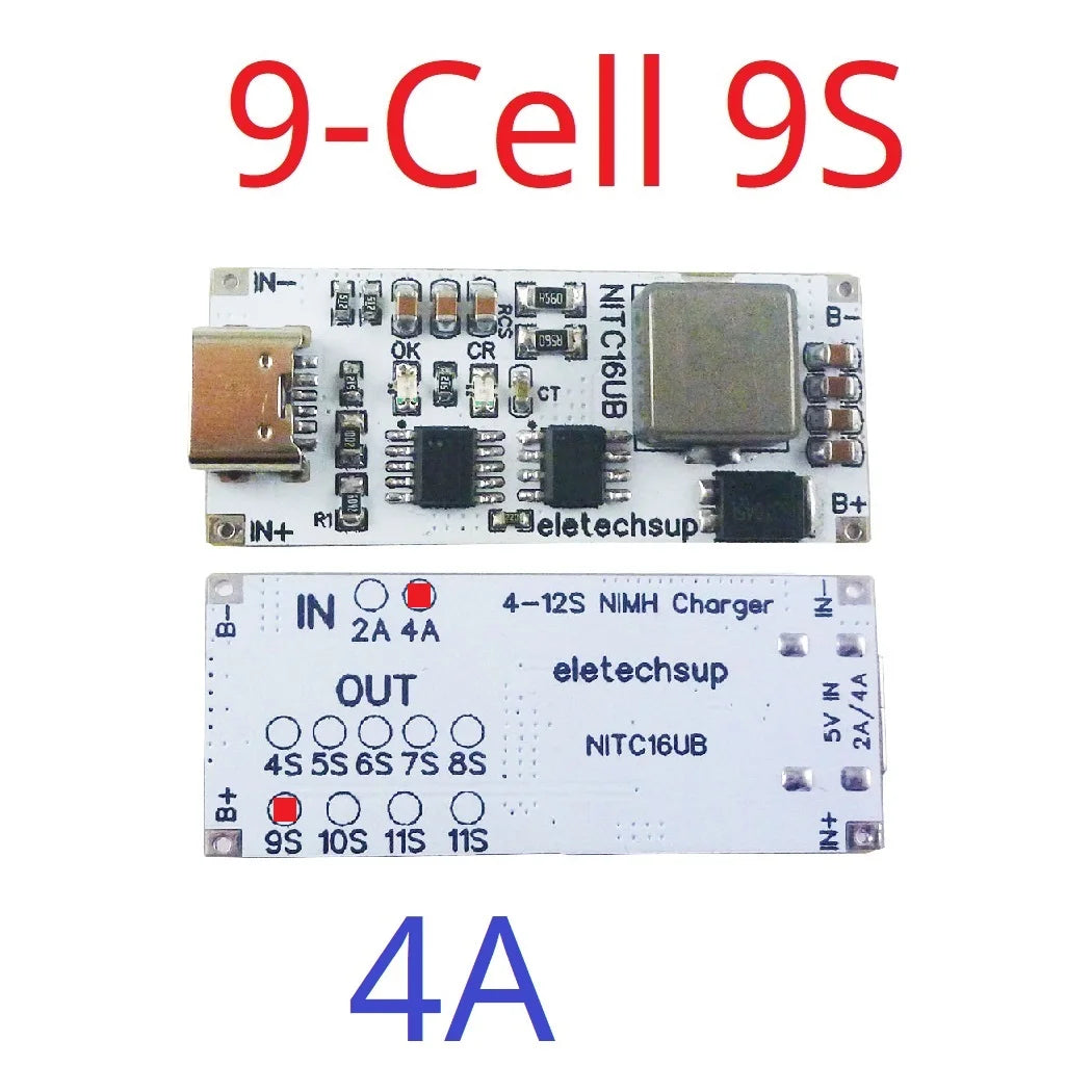2A/4A 4-12 Cell NIMH Charger Module TYPE-C DC 5V Boost BMS CC/CV NiCd for 4.8V 6V 7.2V 8.4V 9.6V 10.8V 12V 13.2V 14.4V Battery
