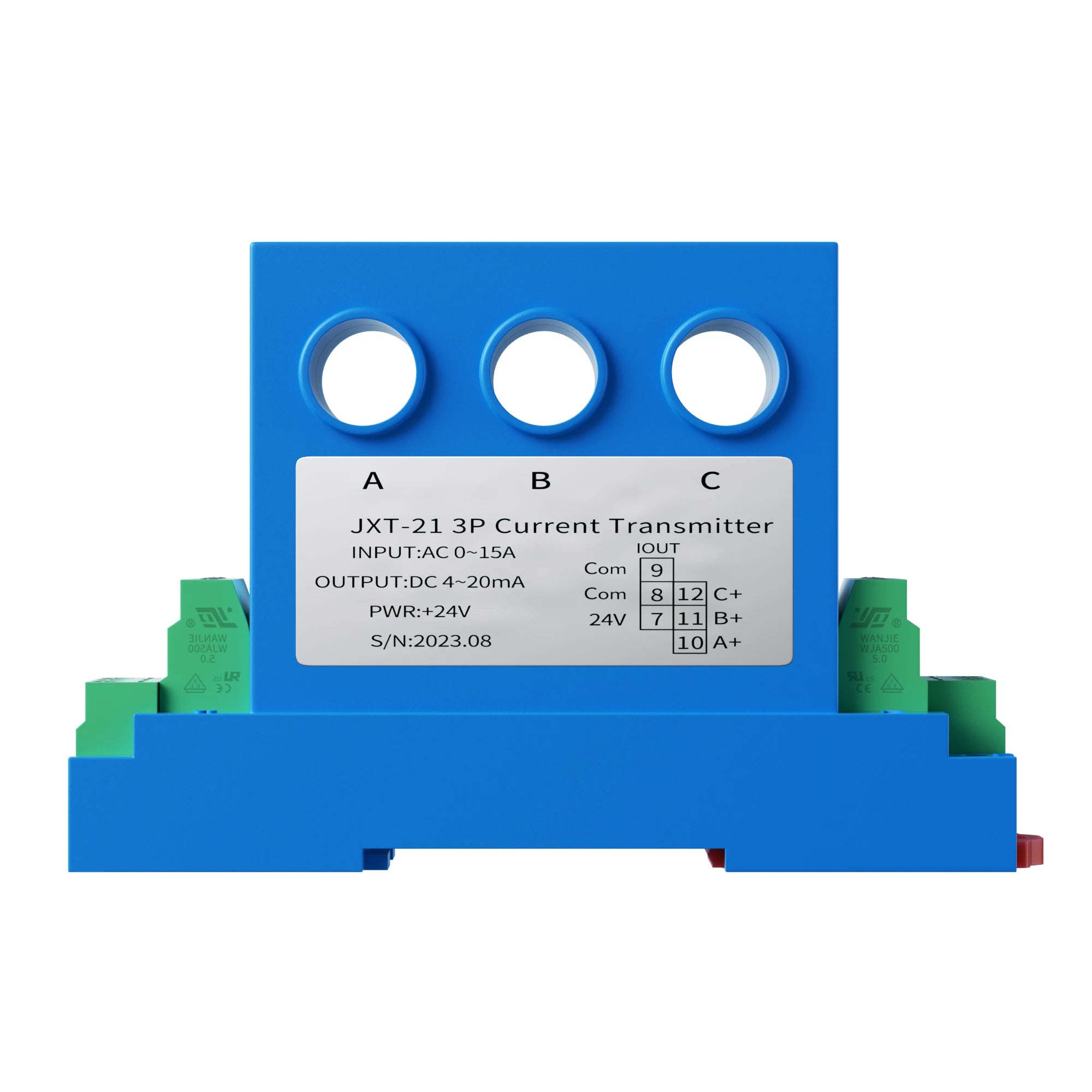 3 Phase Current Transmitter 4-20ma 0-5v 0-10v RS485 8mm Hole Three Phase Ampere Sensor Signal Transducer
