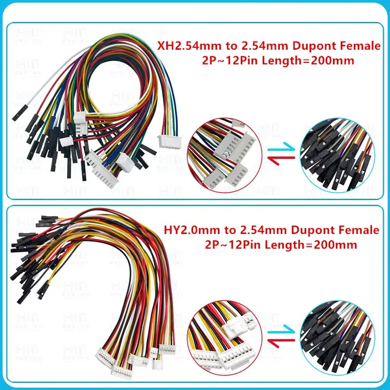 SH1.0mm/JST1.25/ZH1.5/PH2.0/HY2.0/XH2.54mm 2P/3P/4P/5P/6P/7P/8P/9P/10P/12Pin To 2.54mm Dupont Female Wire Connector Color Cable