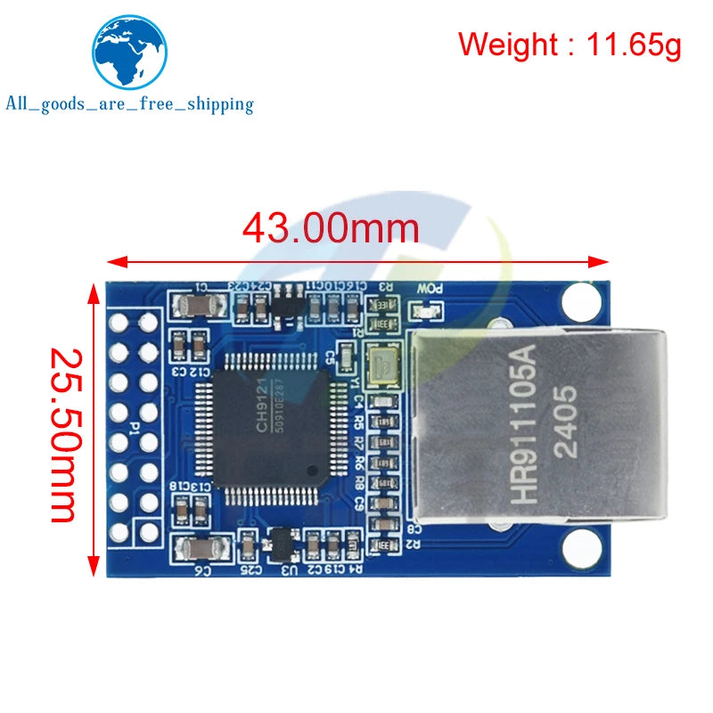 1/2PCS CH9121 UART Serial Port to Ethernet Module Network Module Industrial Microcontroller STM32 TCP/IP 51 3.3V 5V