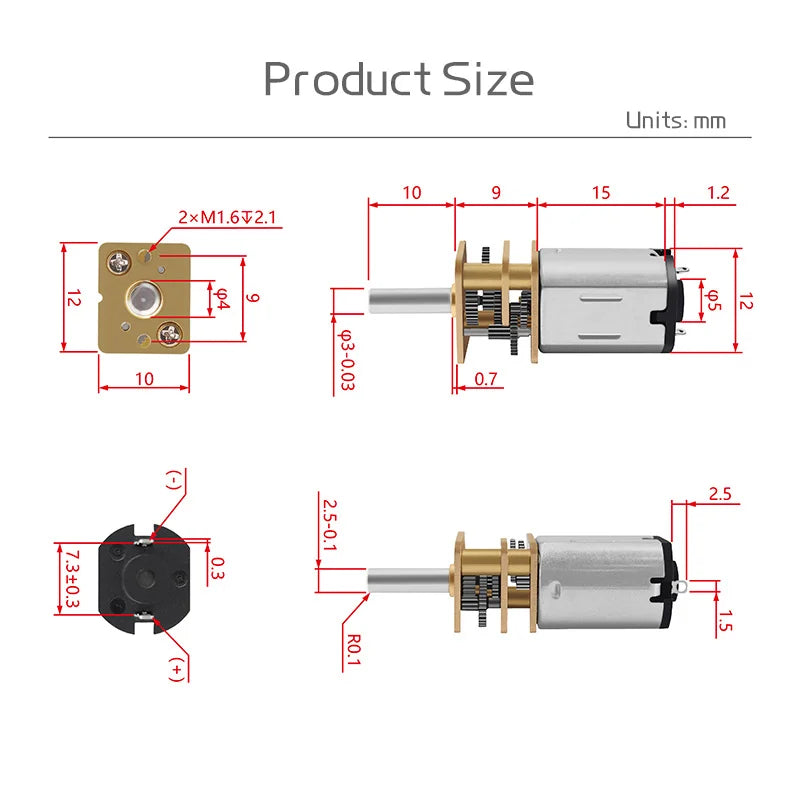 GA12-N20 Gear Motor With 3MM Shaft Brand New Precision DC 3V/6V Micro Gear Motor Low Speed Motor 10MM Length.