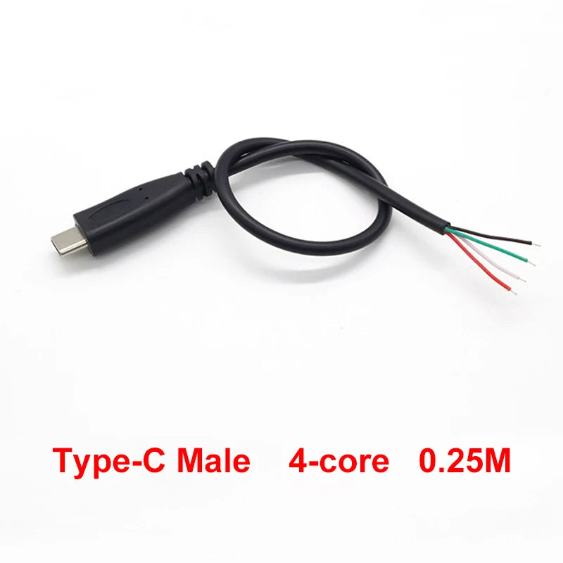 DIY Repair Welding Cable 2 Wire 4 Wires Type C USB 2.0 Elbow Head Male Female Jack 4pin/2pin Type-C Male Extension Cable 0.25M