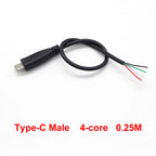 DIY Repair Welding Cable 2 Wire 4 Wires Type C USB 2.0 Elbow Head Male Female Jack 4pin/2pin Type-C Male Extension Cable 0.25M