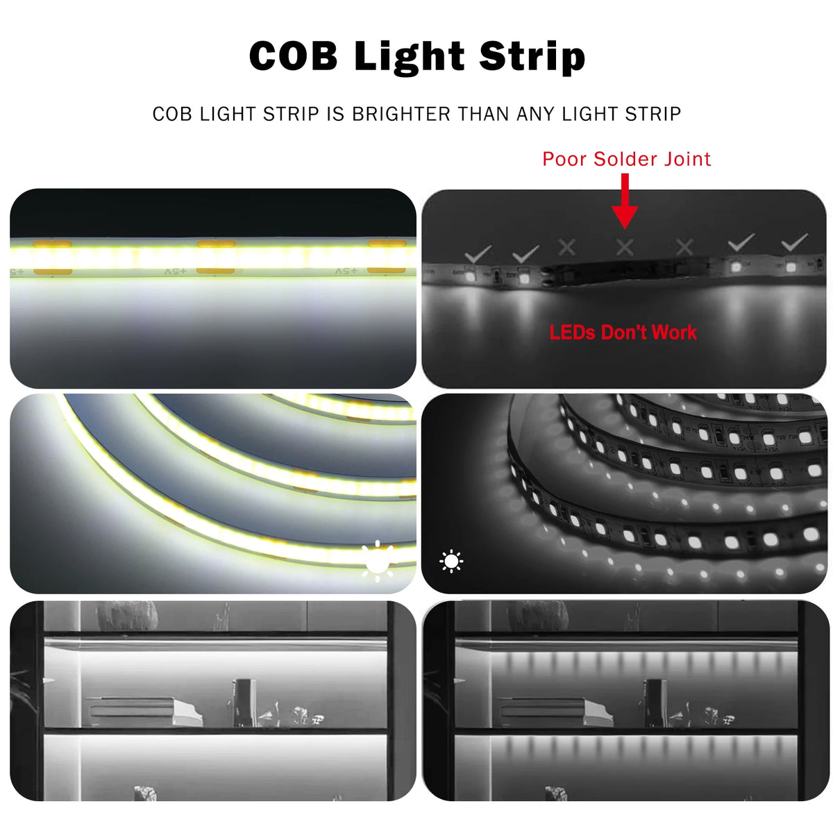 5V Flexible COB LED Strip Light 320LEDs/m White/Red/Blue/Green USB Power with Dimmer/Switch Adhesive Tape Cabinet Room Lighting