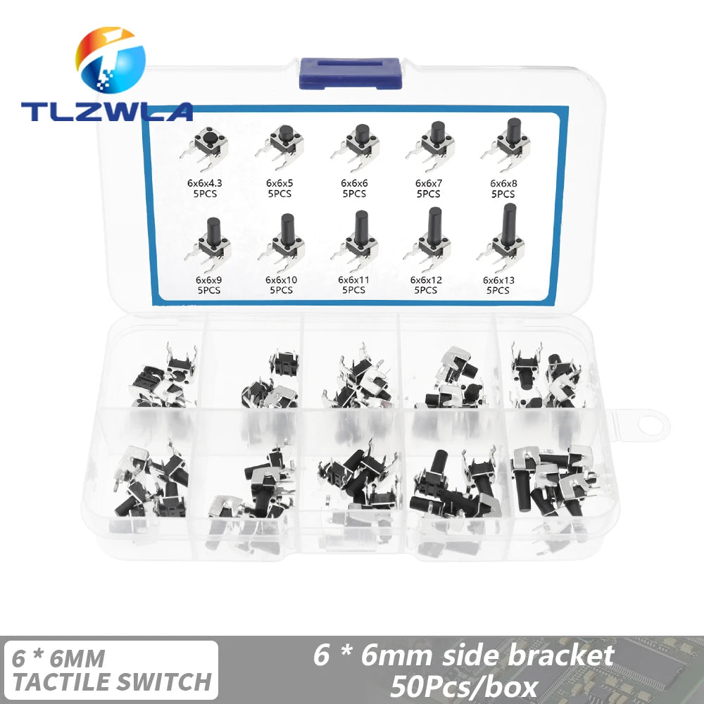 10 Models 6*6 Tact Switch Tactile Push Button Switch Kit Height: 4.3 5~13MM DIP 2P/4P Micro Switch 6x6 Key Switch