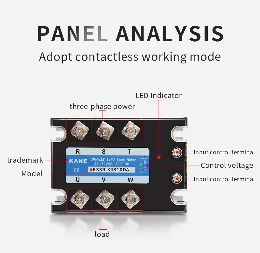 KANE DC-AC 3-Phase Solid State Relay 3-SSR 10A-200A KSSR 3~32VDC-24~480VAC Control 40AA 40DA KSSR Epoxied Protection