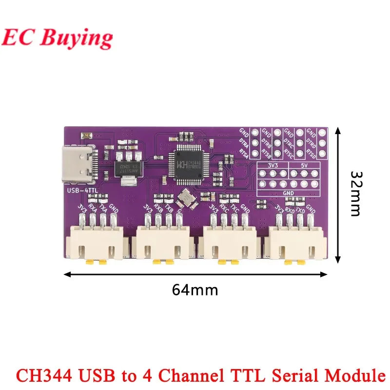 USB to 4 8-way RS485 Serial Port Type-C to 4 8-way 485 Multi-channel UART TTL CH348 HUB RS485 Module Expansion Board YR-6028