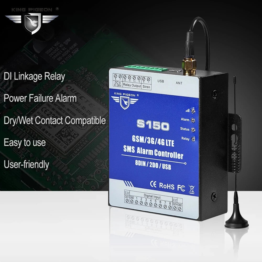 GSM 3G 4G Cellular RTU SMS Alarm Controller S150 8DIN 2Relay Switch Industrial IoT Monitoring System In-Built Watchdog