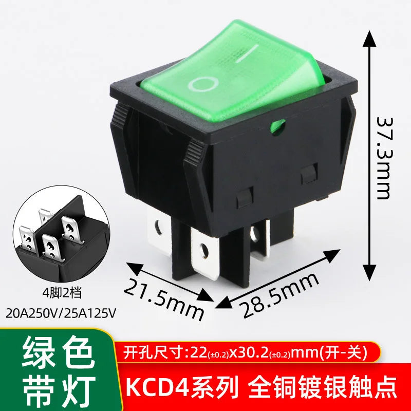 5PCS 16A 20A 30A Rocker Switch 220V 120V KCD7 KCD4 4 6 Pin Rocker Toggle Switch SPDT ON OFF Red Lighted Heavy Duty T125 T85