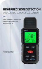 Indoor CO2 Meter Carbon Dioxide Sensor & Alarm NDIR Air Quality Monitor with Temp Humidity LCD Portable High Precision Detector