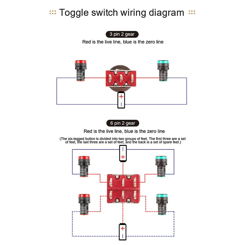 5PCS 3Pin C-NO-NC Reset Latching Toggle Switch Automatic return Push Button (ON)-OFF 5A125V/2A250V 6mm Mini Toggle Switches