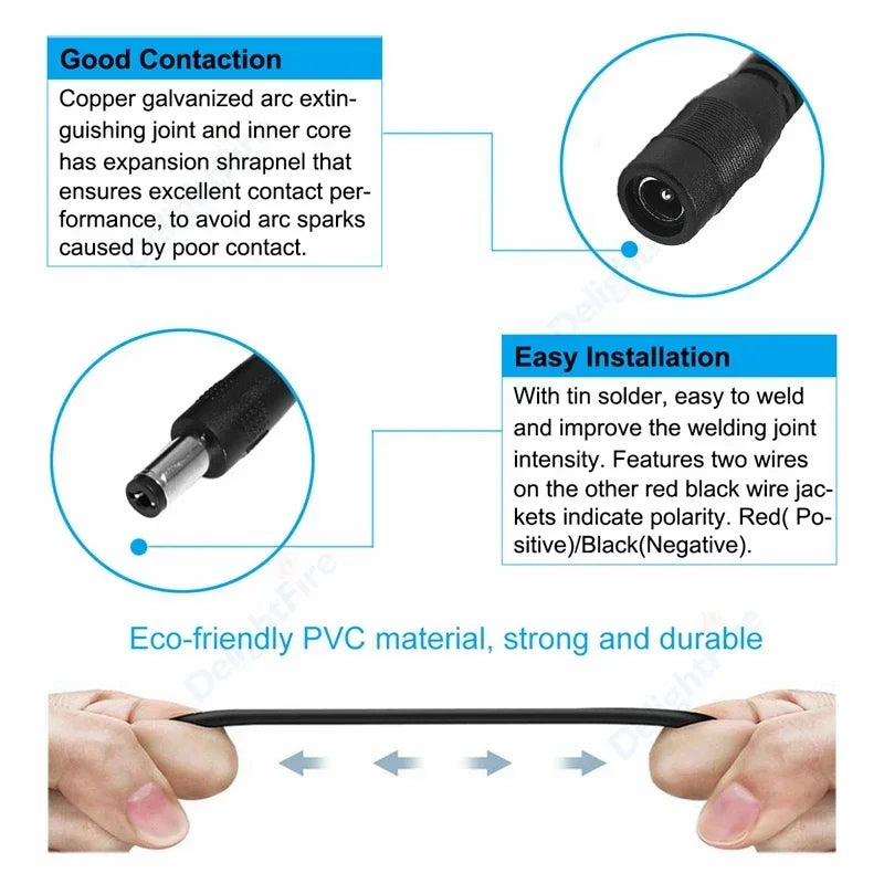 DC Power 1 Female to 2 Male 5.5mm x 2.1mm Barrel Plug Y Splitter Adapter Splitter Cord for Surveillance Camera LED Strip Light