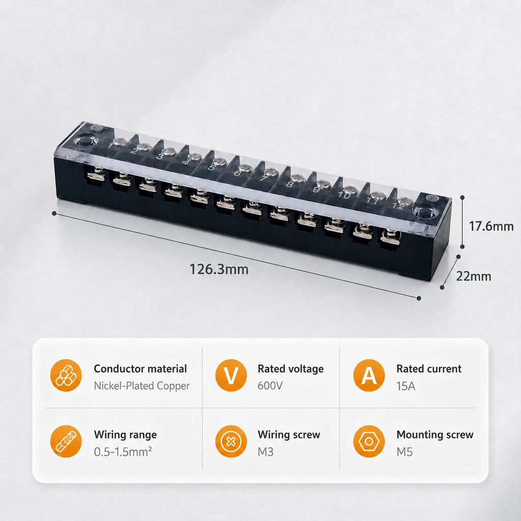 Screw Terminal Block TB Series Dual Row Barrier Strip 3/4/5/6/8/10/12P 15A 25A 45A 600V Panel Mount Electrical Wire Connector