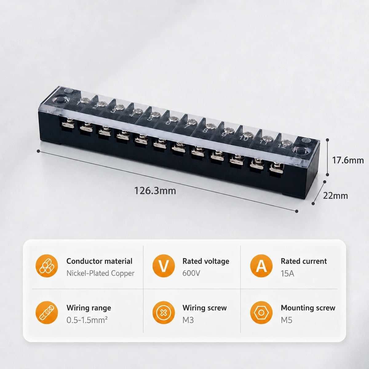 1/5/10PCS Copper Dual Row Barrier Screw Terminal Strip Block Electrical Cable Wire TB Connector with Cover 15A 600V Splice Ways