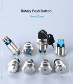 16/19/22mm metal Key rotary push button 2/3 position latching knob Switch Press Button rotary Rotate LED light rotation IP65