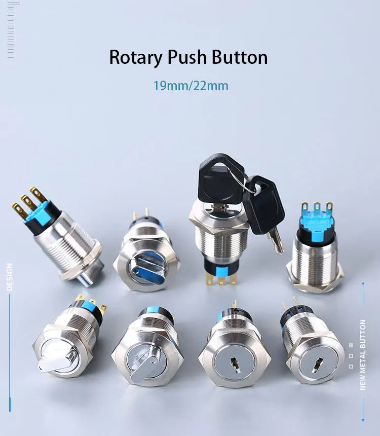 16/19/22mm metal Key rotary push button 2/3 position latching knob Switch Press Button rotary Rotate LED light rotation IP65