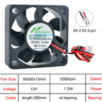 Industrial-Grade 50mm Axial Flow Fan –ACP5015 50x50x15mm Multi-Voltage (5V/12V/24V) Cooling Fan for Electronics & Power Systems