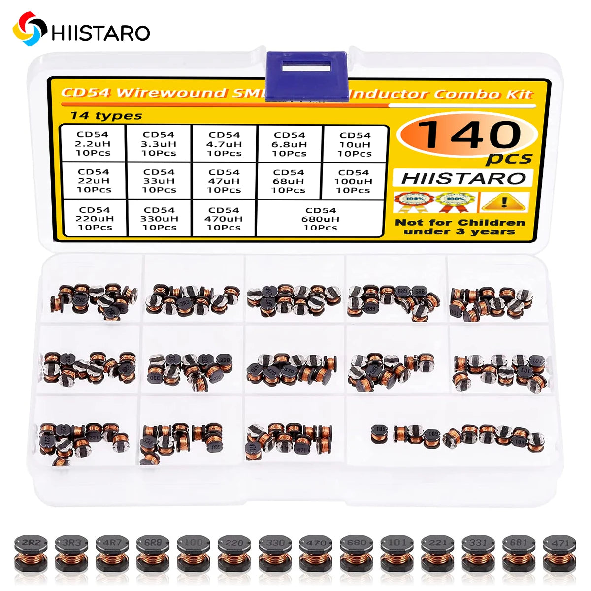 140 Pcs 14 Value 2.2UH - 680UH CD54 Wirewound SMD Power Inductor Combo Kit 2.2UH 3.3UH 4.7UH 6.8UH 10UH 22UH 333UH 47UH 68UH