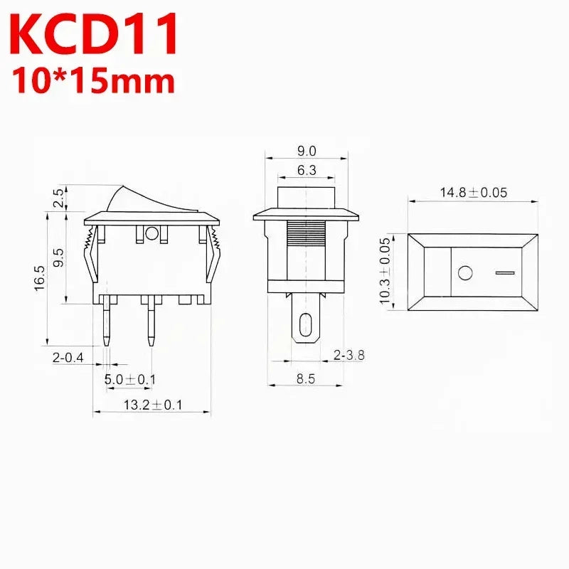 Black Snap-in Rocker Switch 2 Pin Power Switches SPST Boat-Shape Push Button Switches 15x21mm Toggle Switch KCD11 / KCD1