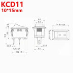 Black Snap-in Rocker Switch 2 Pin Power Switches SPST Boat-Shape Push Button Switches 15x21mm Toggle Switch KCD11 / KCD1