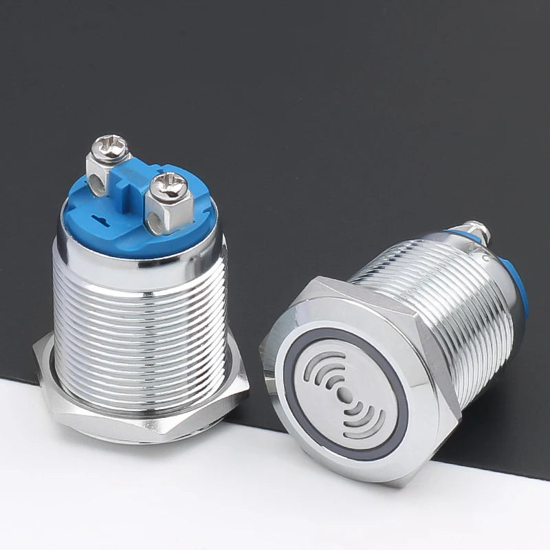 19mm Metal Buzzer Stainless Steel Waterproof IP67 Red LED High Decibel DB Sound And Light Alarm Intermittent Flash 12V 24V