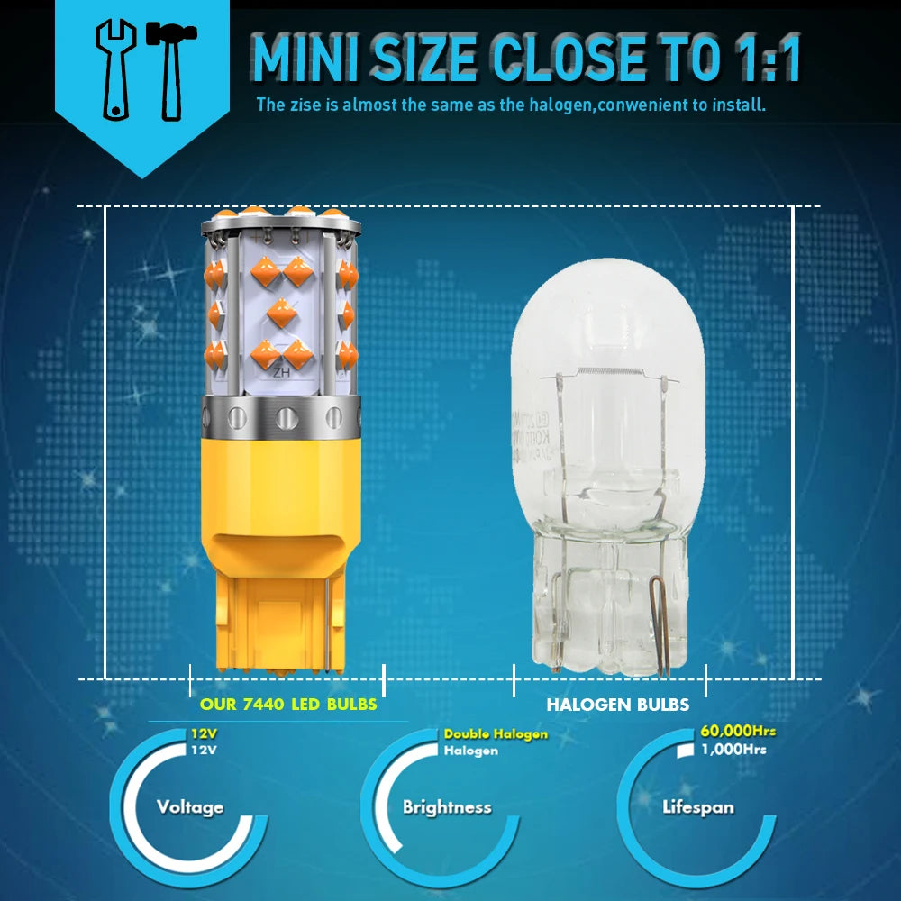 2Pcs WY21W LED Canbus No Error No Hyper Flash Turn Signal Lights Bulb 3030 SMD T20 7440 W21W 1156 BA15S LED Lamp 12V Orange