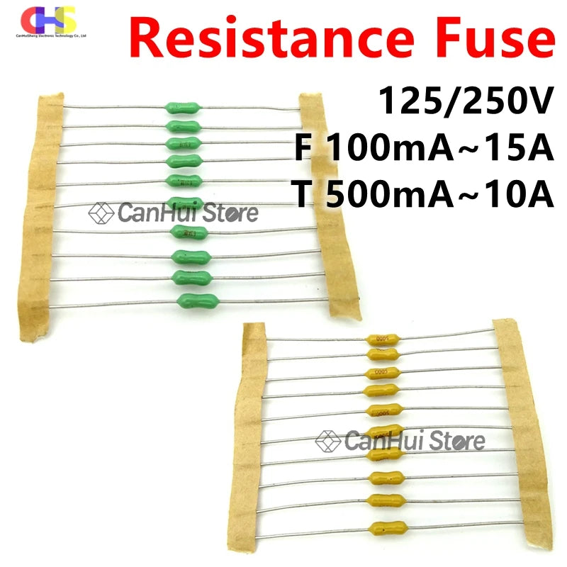 10Pcs 2.4*7mm Axial Lead Green/Yellow Fuse 125/250V 2.4x7 100 125 630mA 1A2A3A4A5A7A8A10A15A Fast/Slow Blow PICO Resistance Fuse