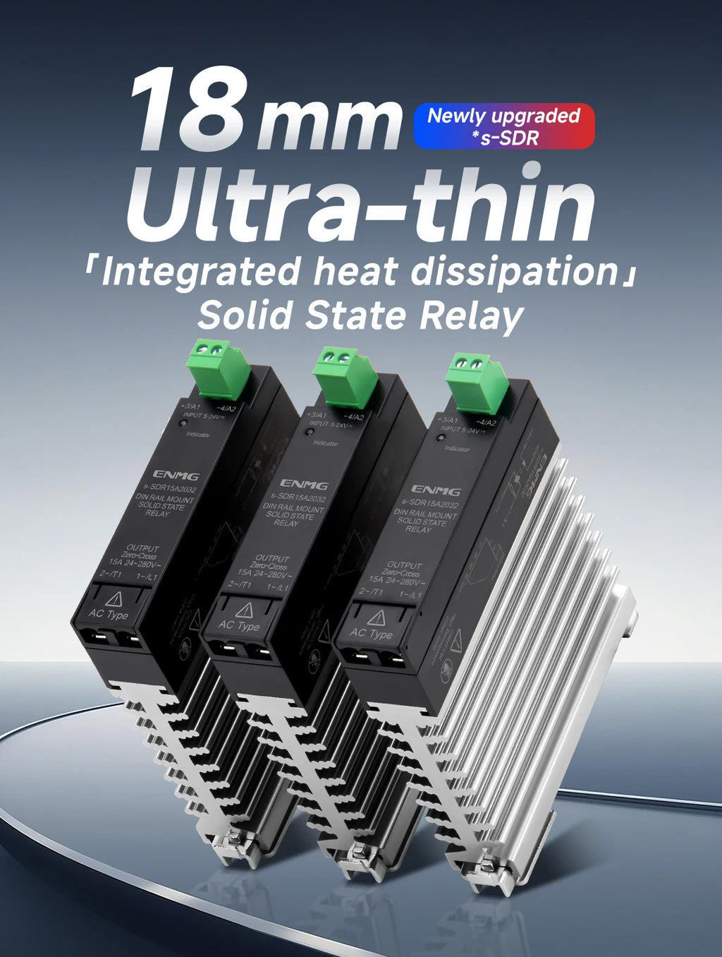 ENMG 18mm Ultra-Thin Solid State Relay Single-Phase 5-24VDC DC Control AC with Integrated Heat Sink for Electronics
