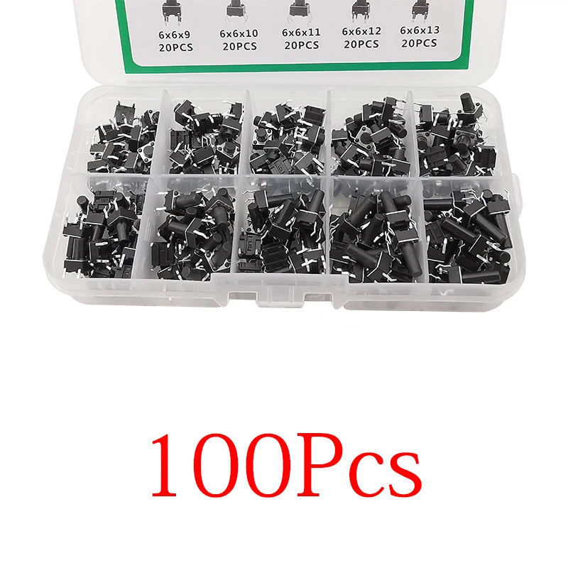 100/180/200Pcs 6*6 Tact Tactile Push Button Switch 4.3mm-13mm DIP 4Pin Micro Switch 6x6 Keys Tact ON/OFF 10 Models for Arduino