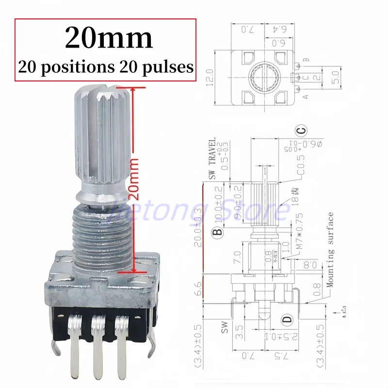 1pc EC11 Encoder Rotary Switch With Push on Switch Audio Digital Switch 20/30 Positions 15/20 Pulses 5Pin 15/20/30MM Plum Shaft