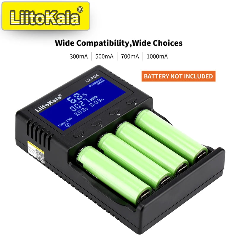 LiitoKala Lii-PD4/PD2 AC PD Charger LCD Fast Charging 4/2-Bay for 21700/18650/AA/AAA Multi-Protection Auto-Detect