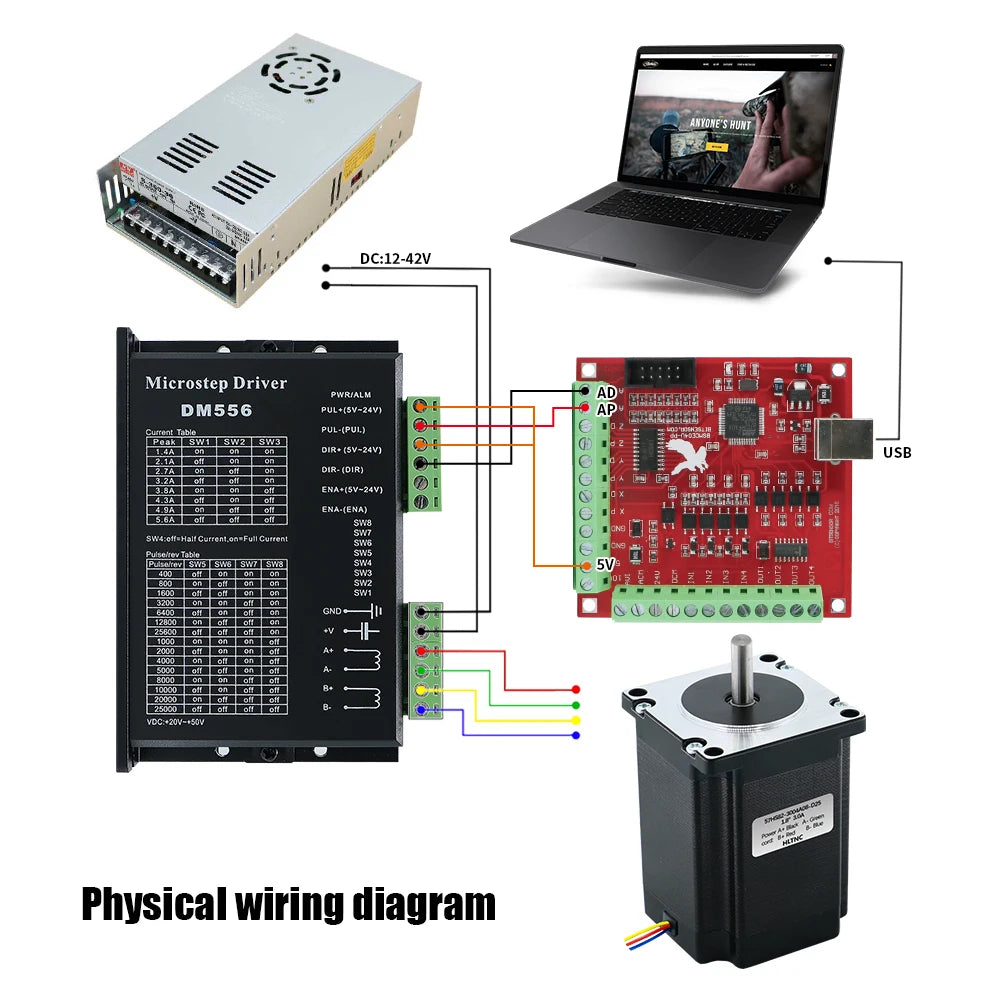 Nema 23 Stepper Motor Kit 57mm 3 4 Axis CNC Driver TB6600 DM542 DM556 & USB Mach3 Controller & 350W 36V Power PSU+5V Handwheel