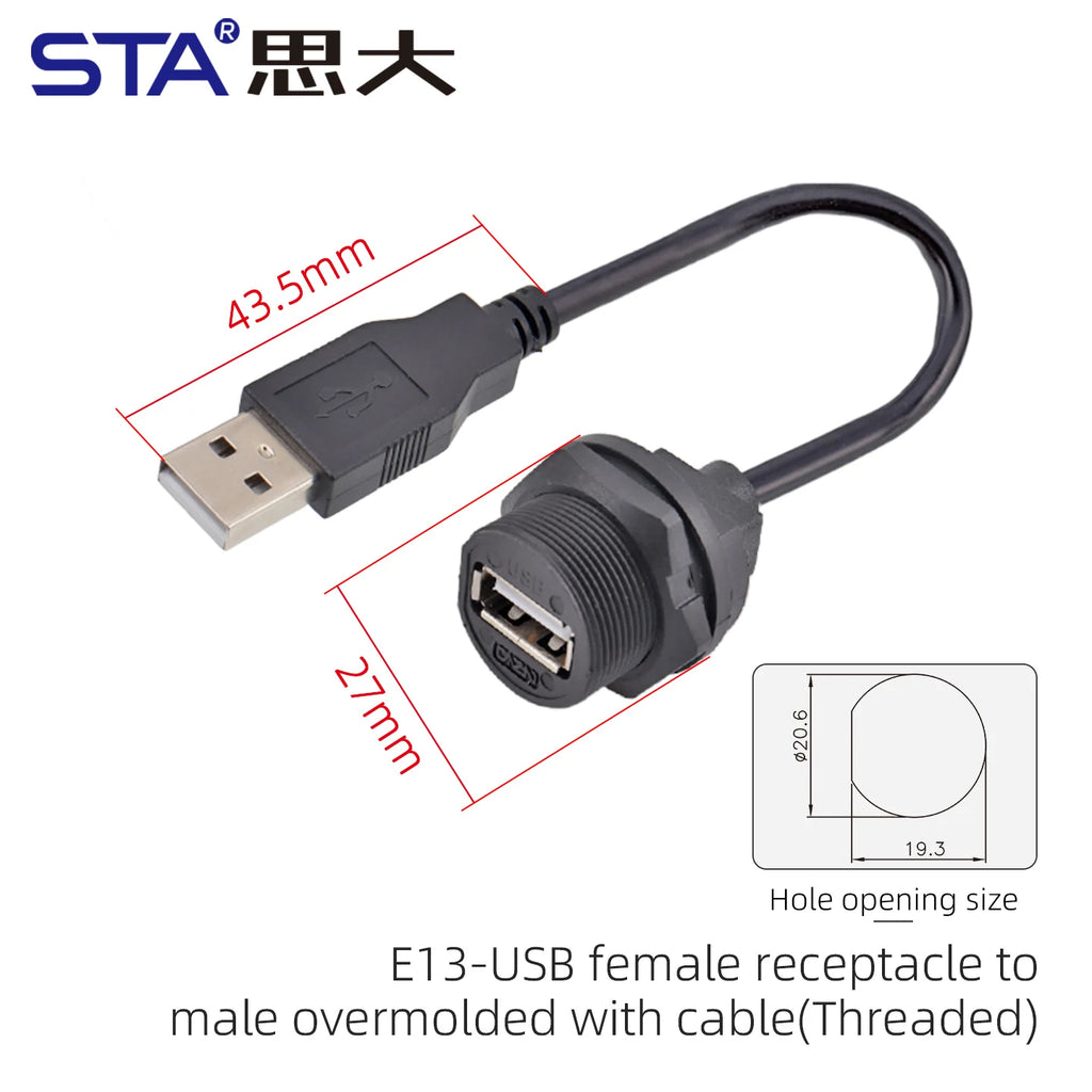 USB 2.0 Port Industrial Waterproof Connector IP67 Molded Male Female Aviation Plug Data Transfer Extension Cable 0.3 0.5 1M