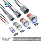12/16/19/22mm Waterproof Metal Push Button Switch LED Light Momentary Latching Car Engine Power Switch 12V 24V Red Blue