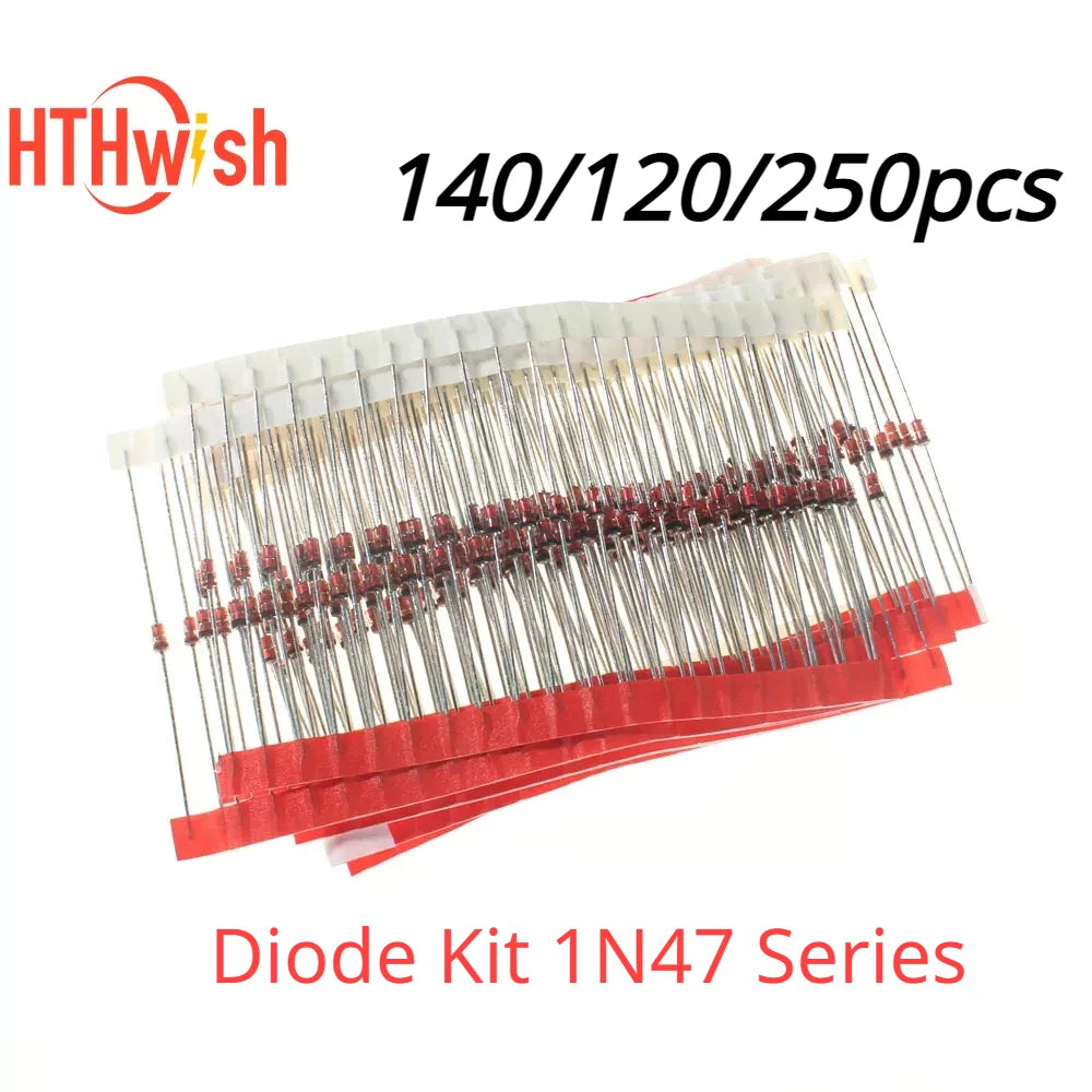 140p-250pcs 1W Zener Diode Kit 1N47 Series Voltage Regulator Diodes Set 1N4728 1N4729 1N4730 1N4731 1N4732 Electronic Component
