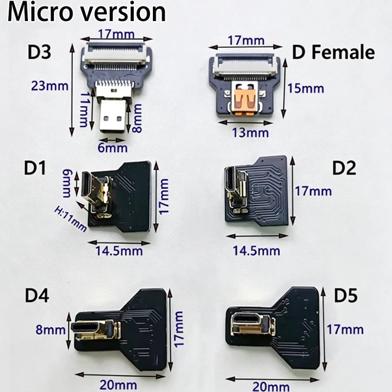 1PCS Ribbon FPV HDMI-Compatible Connector Flexible Flat Cable Raspberry Pi 4 Micro HDMI to HDMI/Mini HDMI Female 90 Degree FFC