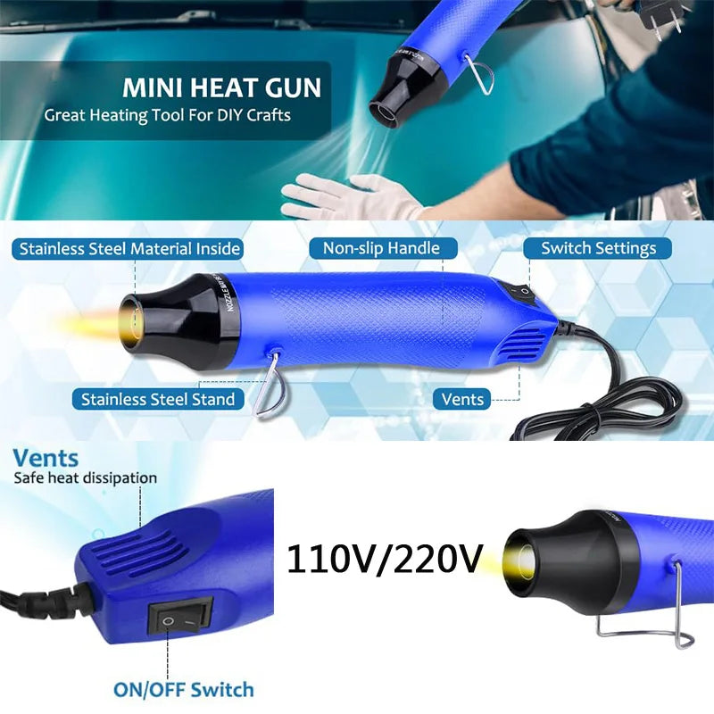 Mini Heat Gun 110V/220V 300W Portable Hot Air Gun Multi Function Electrical Heat Tool for Car Vinyl Wrap Window Tint Film Decal
