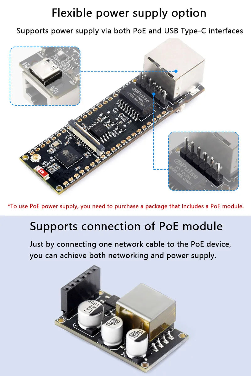 ESP32-S3-ETH /ESP32-S3-POE-ETH Ethernet Development Board ESP32 S3 ETH10/100Mbps PoE module OV5640 CAM built-in Type-C interface