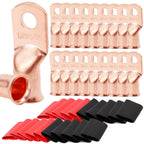 10pcs Copper Terminal Connectors, AWG 2 4 6 8 1/0 2/0 Ring Lug With Shrink Tubing 10Battery Cable Lugs, With 10 Shrink Tubing