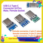 5PCS USB 3.1 Type-C Connector 24 Pins Male / Female Socket Receptacle Adapter To Solder Wire & Cable 24 Pins Support PCB Board