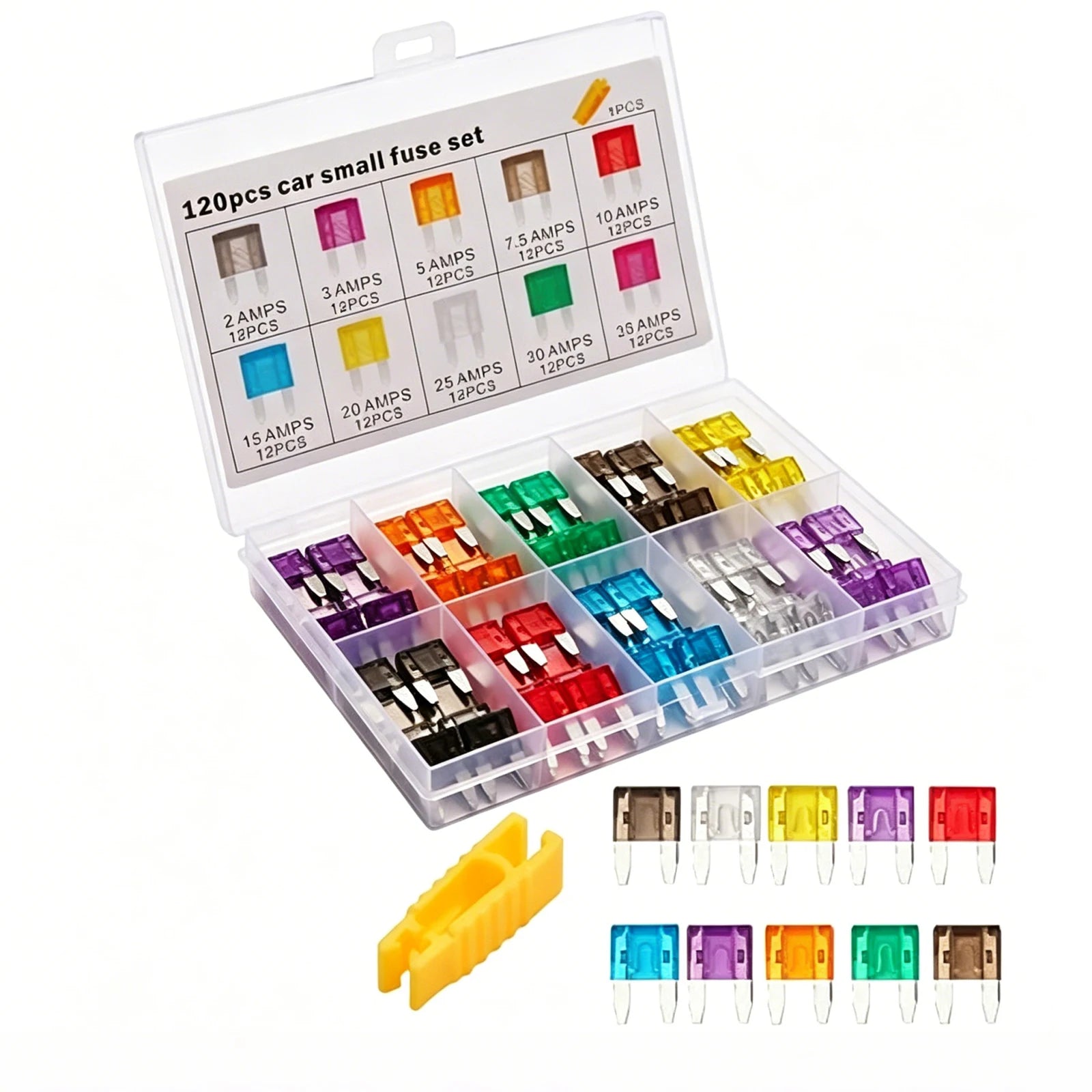 120PCS Mini Blade Fuse Assortment Kit, Automotive Replacement Mini Car Fuses Auto Accessories for Car, RV, Truck, Motorcycle